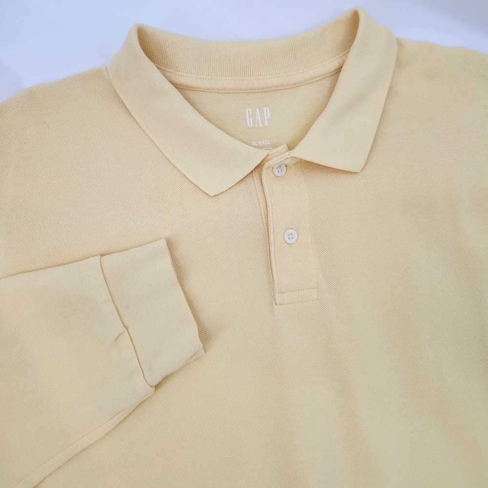 Gap Yellow Long‎ Sleeve Pique Cotton Polo Shirt Mens XL Tall Preppy Casual